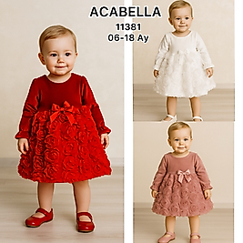 Kırmızı Kadife Güllü Elbise